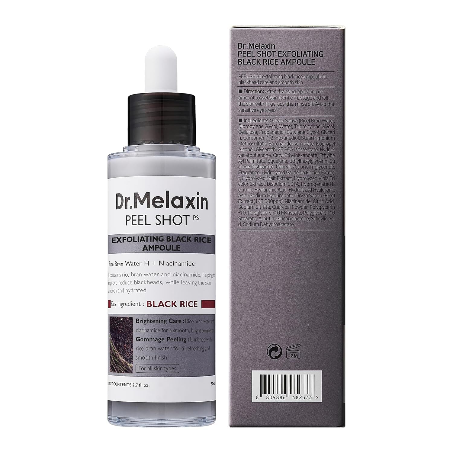 Peel Shot Glow Rice Peeling Ampoule, Soft Exfoliating Face and Body Scrub Dead Skin Cells Remover for All Skin Types Korean Skin Care 80Ml (BLACK RICE)