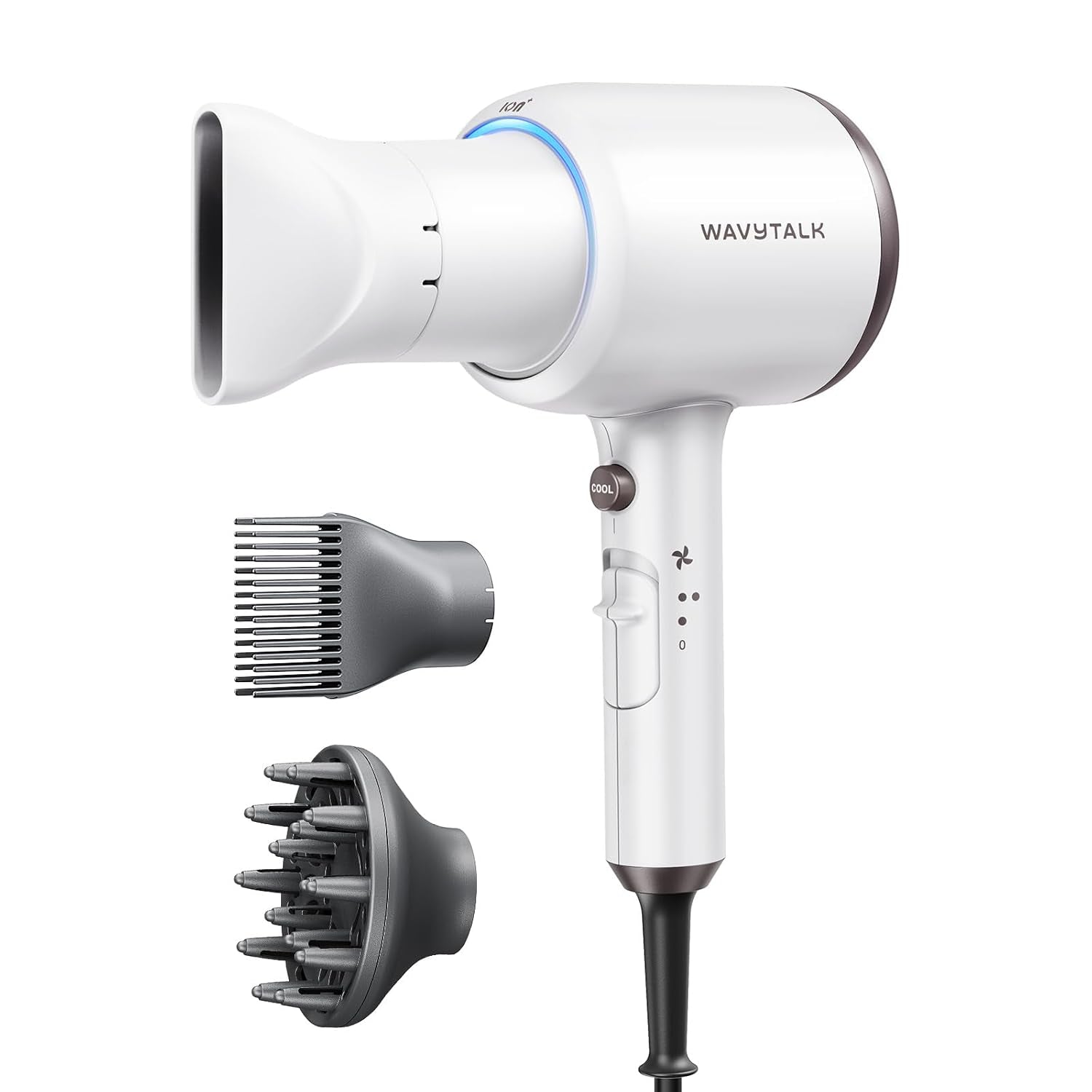 Hair Dryer, Blown Away Ionic Hair Dryer for Curly Hair with Diffuser, 1875W Fast Drying Blow Dryer with Ceramic Technology, 3 Attachments for All Hair Types, Light and Quiet, Rose Gold