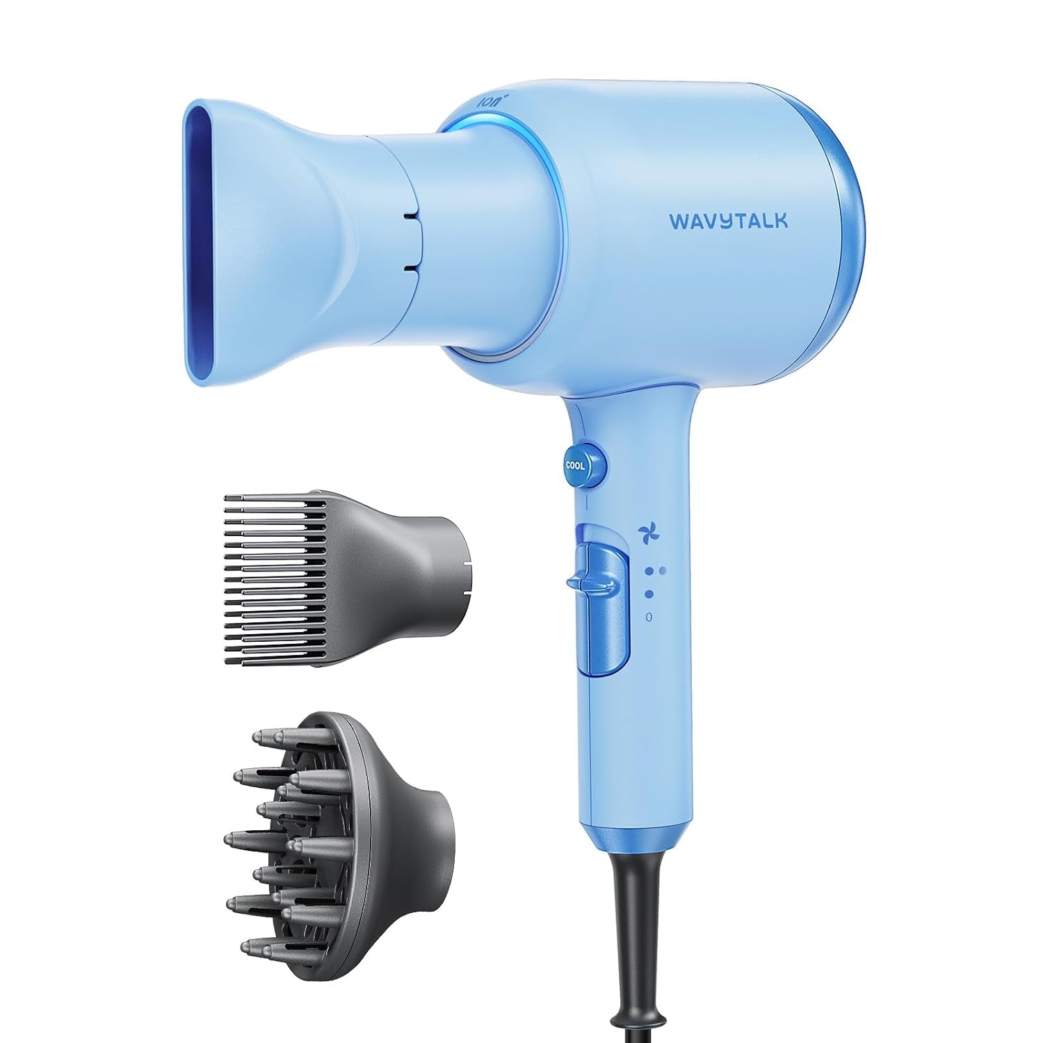 Hair Dryer, Blown Away Ionic Hair Dryer for Curly Hair with Diffuser, 1875W Fast Drying Blow Dryer with Ceramic Technology, 3 Attachments for All Hair Types, Light and Quiet, Rose Gold