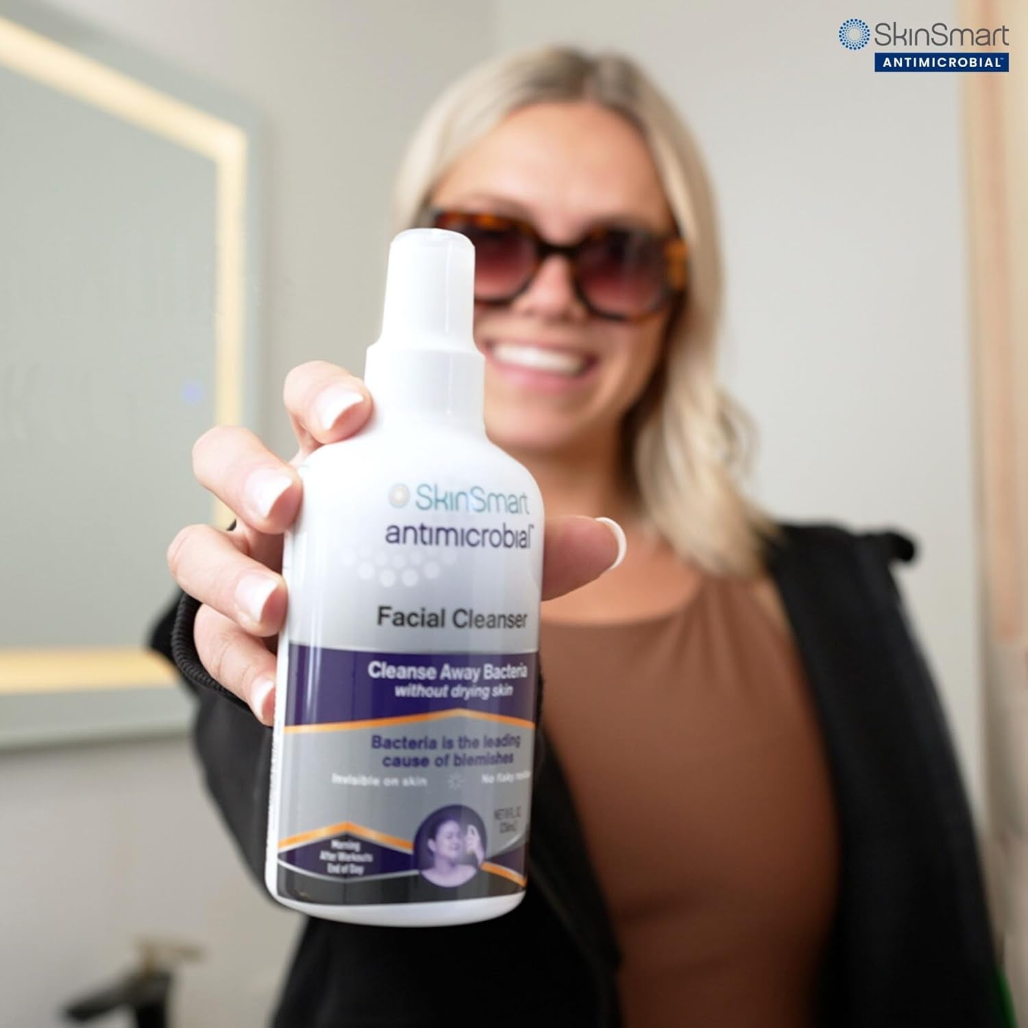 Skinsmart Facial Cleanser for Breakouts, Targets Bacteria for Post-Workout Pimples, Blemishes and Sweat Irritation; 8 Oz Spray, Safe for All Ages: Adults and Teens