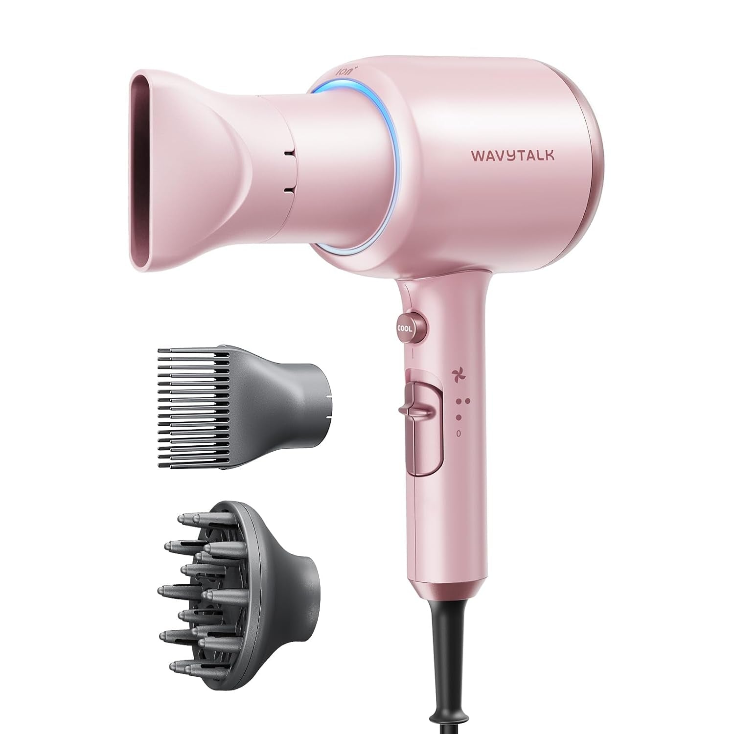 Hair Dryer, Blown Away Ionic Hair Dryer for Curly Hair with Diffuser, 1875W Fast Drying Blow Dryer with Ceramic Technology, 3 Attachments for All Hair Types, Light and Quiet, Rose Gold