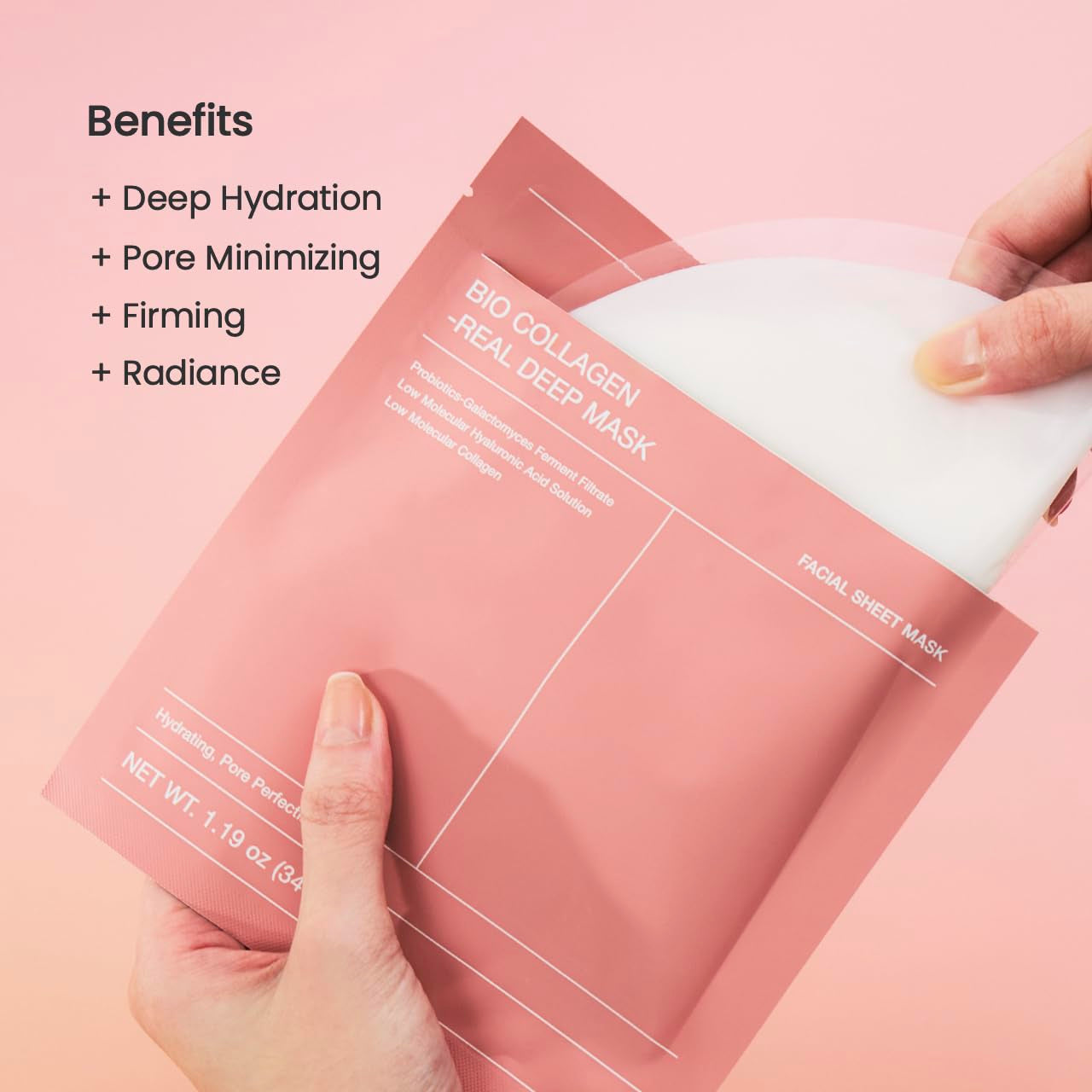 Bio-Collagen Real Deep Mask, Hydrating Overnight Hydrogel Mask, Pore Minimizing, Elasticity, Plumping Improvement, Korean Skincare, Stocking Stuffers for Teen Girls | 1.19Oz(34G) X 4Ea