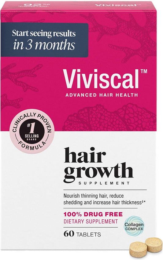 Hair Growth Supplements for Women for Thicker, Fuller Hair, Nourishes Thinning & Loss, with Proprietary Collagen Complex, 60 Tablets, 1 Month Supply