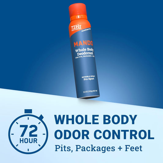 Whole Body Deodorant for Men - Invisible Spray Deodorant - 72 Hour Odor Control - Low Irritation Formula - Aluminum Free, Benzene Free - 3.6 Ounce Cans (Pack of 2) - Pro Sport