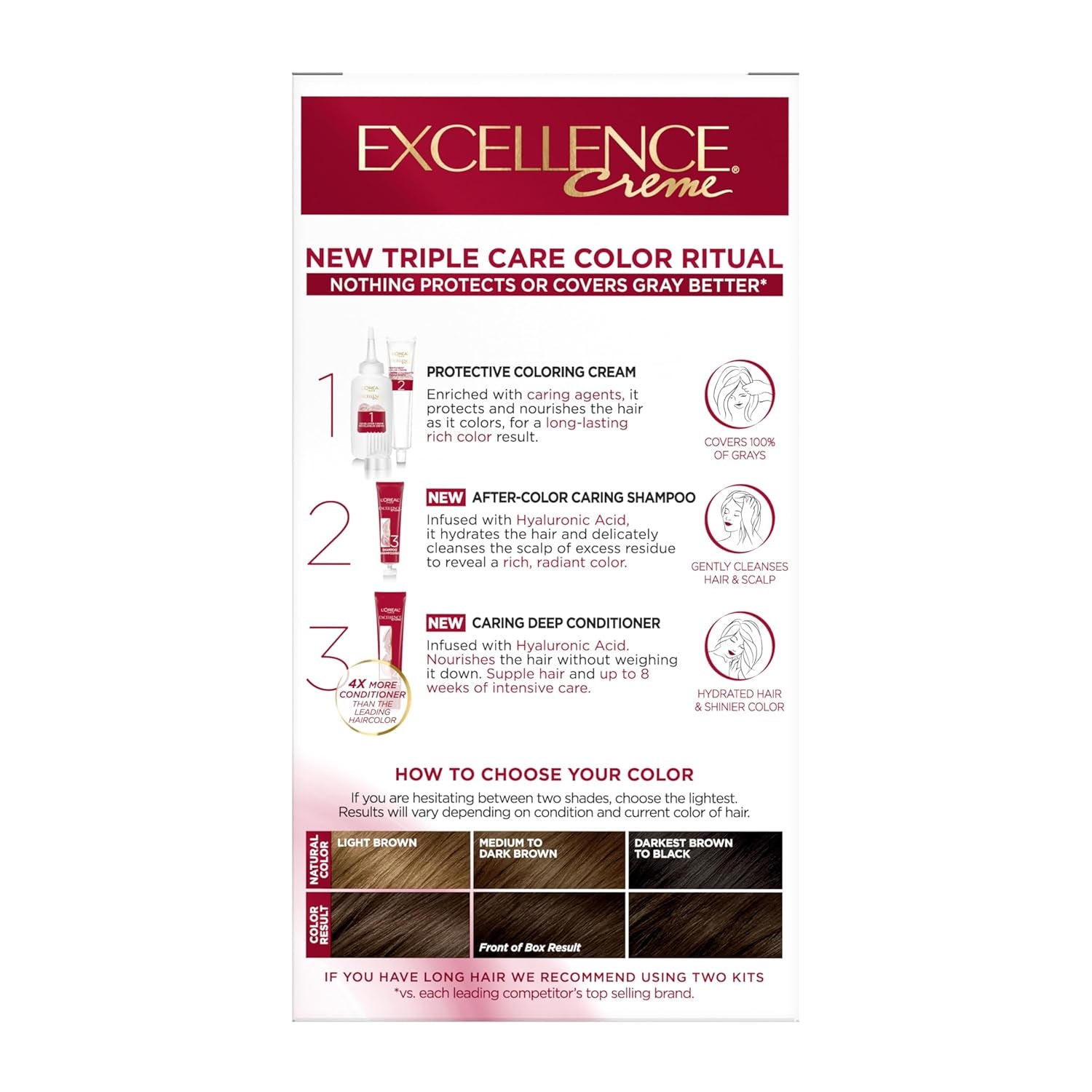 Excellence Crème Permanent Hair Dye, Triple Care Hair Color with Pro-Keratine Complex for 100% Gray Hair Coverage, 4 Dark Brown, 1 Kit