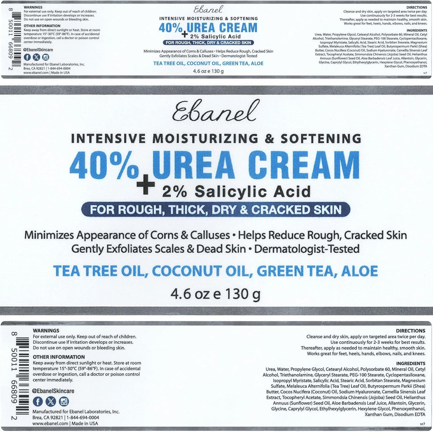 Urea Cream 40% plus Salicylic Acid 2%, Foot Cream for Dry Cracked Heels Feet Knees Elbows Hands, Foot Dead Skin Cuticle Callus Remover Toenail Softener, Keratolytic Skin Barrier Repair