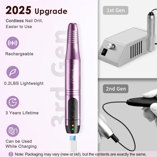 Cordless Nail Drill Electric File: Professional for Acrylic Gel Dip Powder Nails Portable Nail Drill Machine Kit for Manicure Pedicure Nail Set with Everything Rechargeable Lightweight