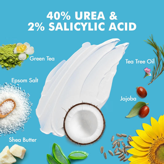 Urea Cream 40% plus Salicylic Acid 2%, Foot Cream for Dry Cracked Heels Feet Knees Elbows Hands, Foot Dead Skin Cuticle Callus Remover Toenail Softener, Keratolytic Skin Barrier Repair
