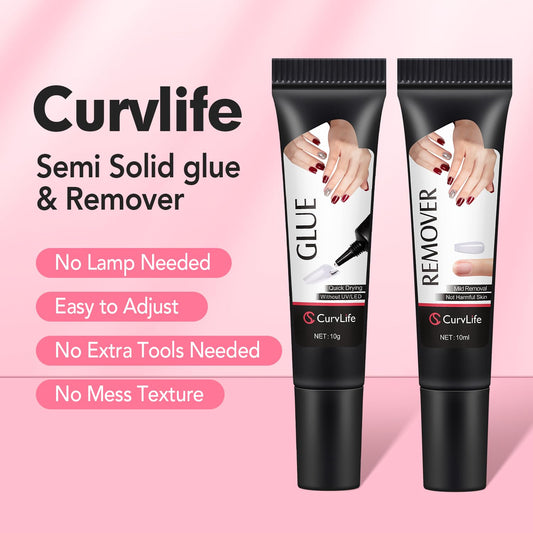 Newly Upgraded Quick Drying 10G Semi Solid Nail Glue Gel with 10Ml Remover Kit for Press on and Fake Acrylic Nails Tips, No Need for UV Lamp, Long Lasting