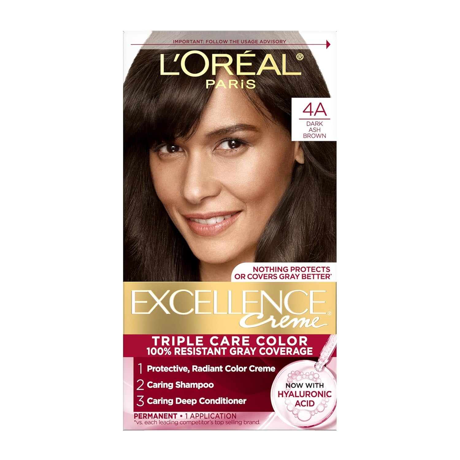 Excellence Crème Permanent Hair Dye, Triple Care Hair Color with Pro-Keratine Complex for 100% Gray Hair Coverage, 4 Dark Brown, 1 Kit