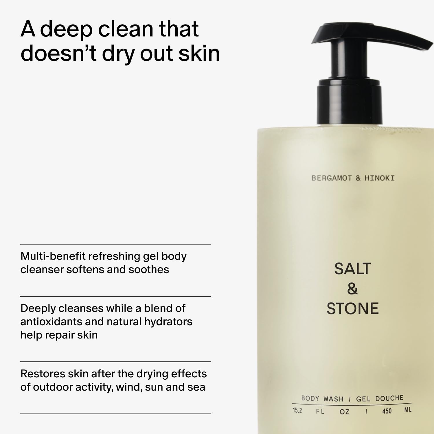 Body Wash with Antioxidants for Deep Moisture | for Women & Men, Sulfate, Paraben, & Dye Free, Leaving Skin Soft and Hydrated | Bergamot & Hinoki 15.2 Fl Oz