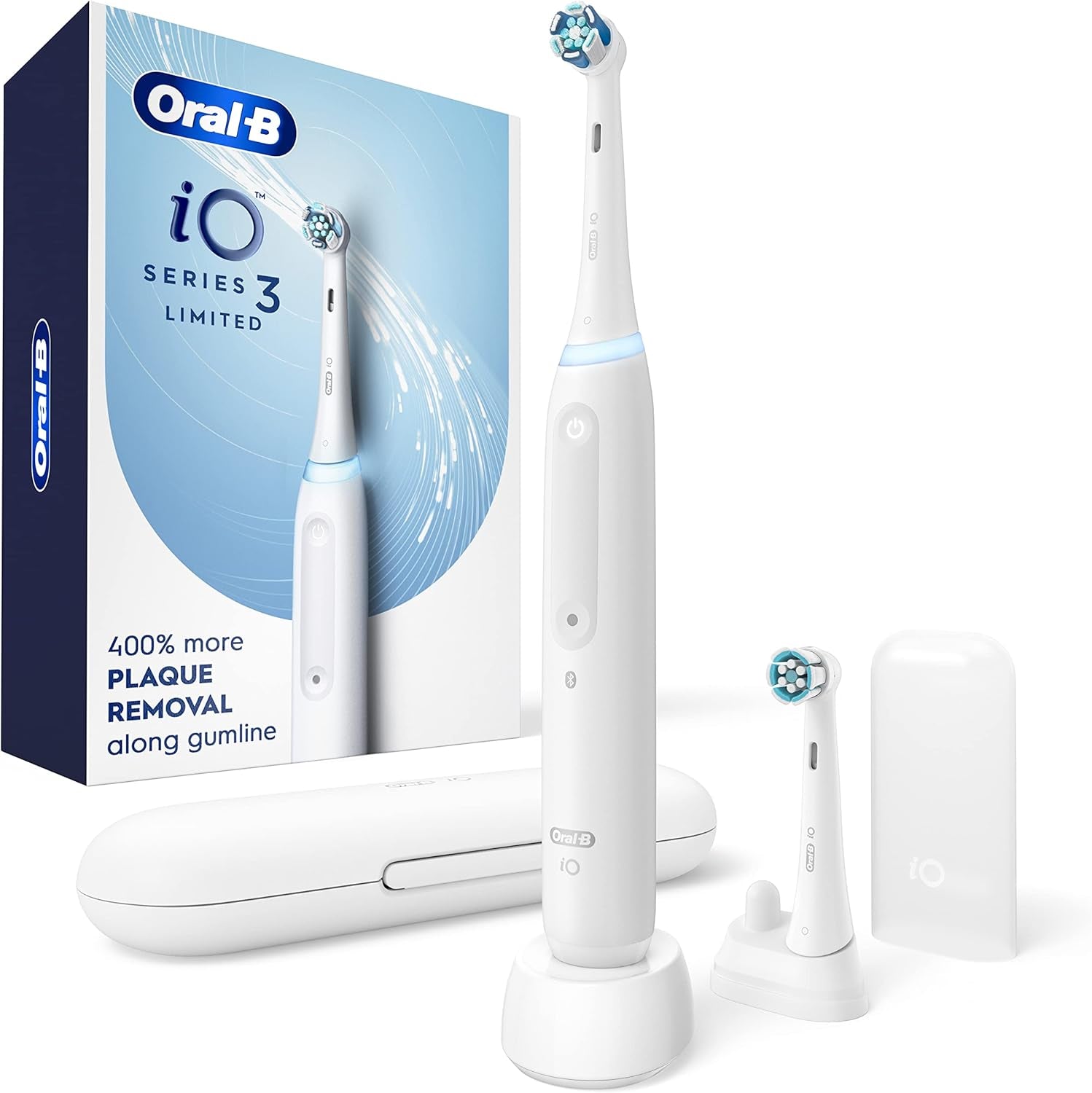 Io Deep Clean Rechargeable Electric Powered Toothbrush, Black with Io Series 3 Limited, 2 Brush Heads and Travel Case - Pressure Sensor to Protect Gums - 3 Cleaning Settings - 2 Minute Timer