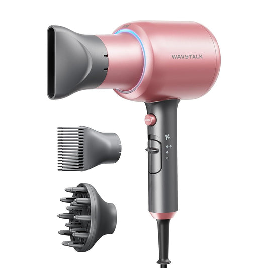 Hair Dryer, Blown Away Ionic Hair Dryer for Curly Hair with Diffuser, 1875W Fast Drying Blow Dryer with Ceramic Technology, 3 Attachments for All Hair Types, Light and Quiet, Rose Gold